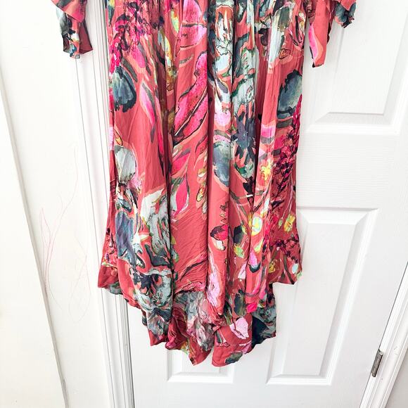 Soft Surroundings Red Watercolor Floral Viscose Colllared Midi Dress Medium - Picture 8 of 9